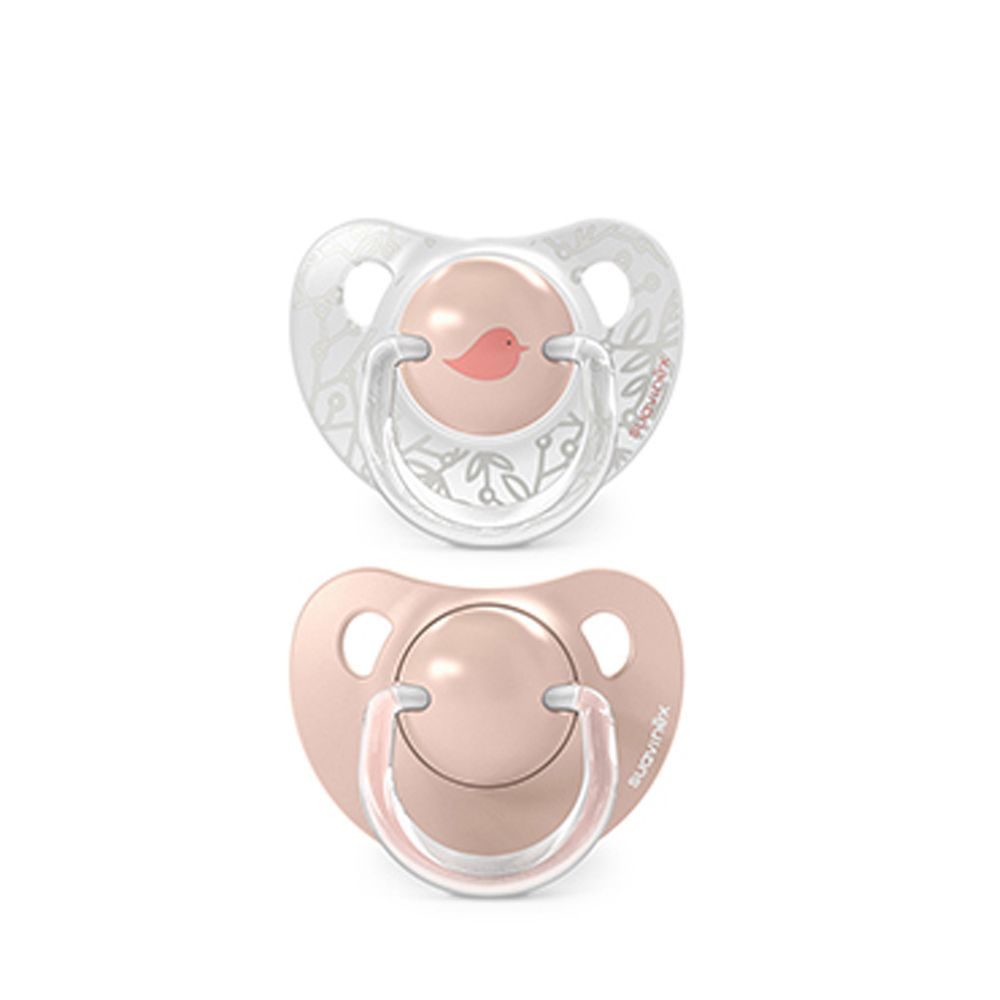 Suavinex Dudlík anatomický silikon 0/6m 2 ks BIRDIES - růžový