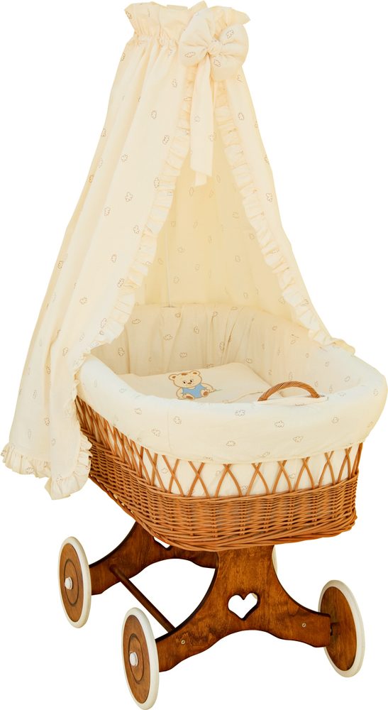 Scarlett Proutěný koš na miminko s nebesy Méďa béžová