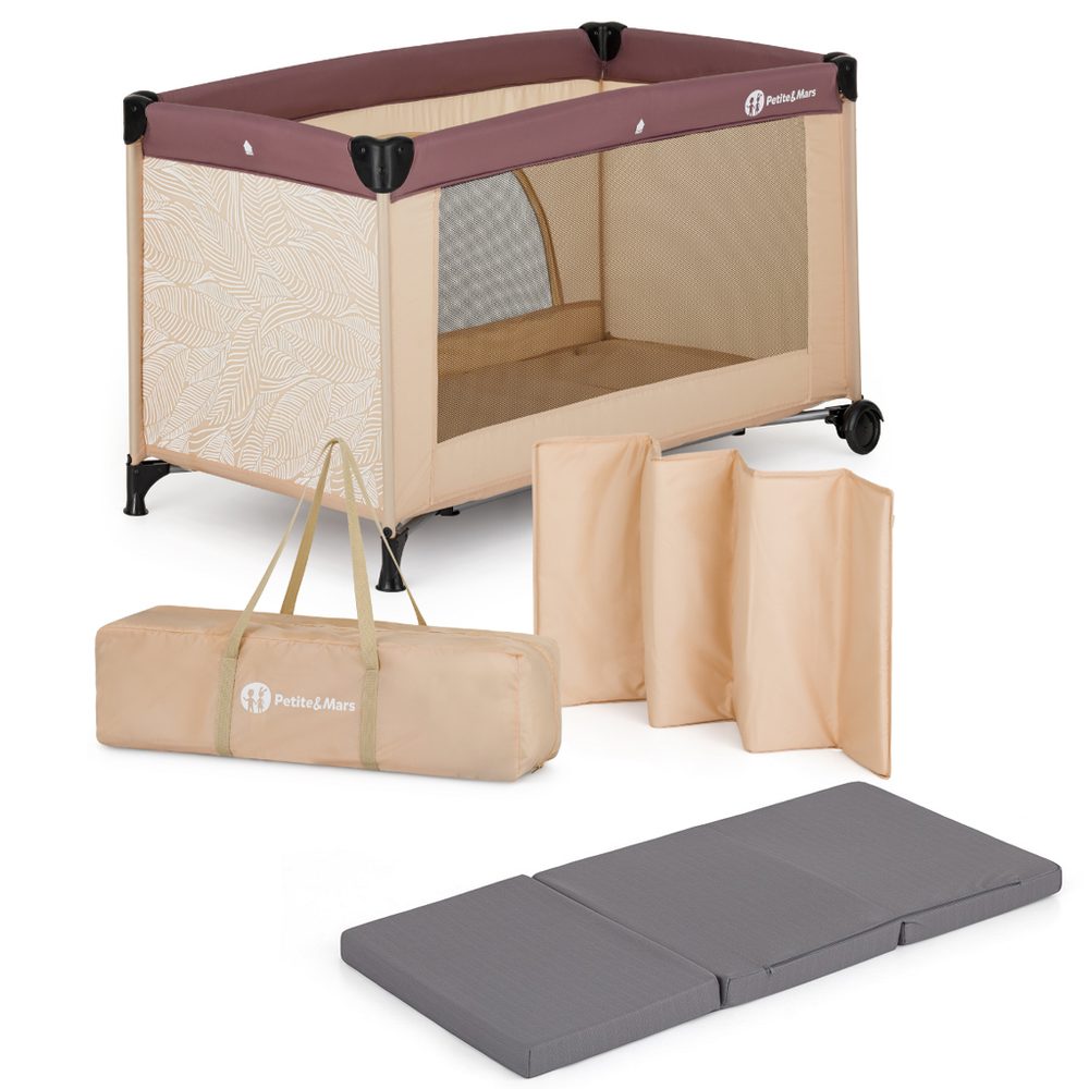 PETITE&MARS Postýlka cestovní Nyja s matrací Foldie - Urban Jungle Sand