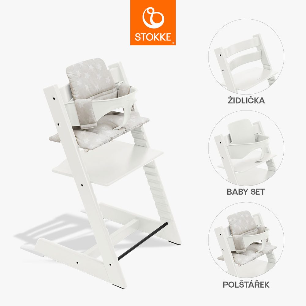STOKKE® Tripp Trapp® + Baby set + polštářek zvýhodněná sada - White