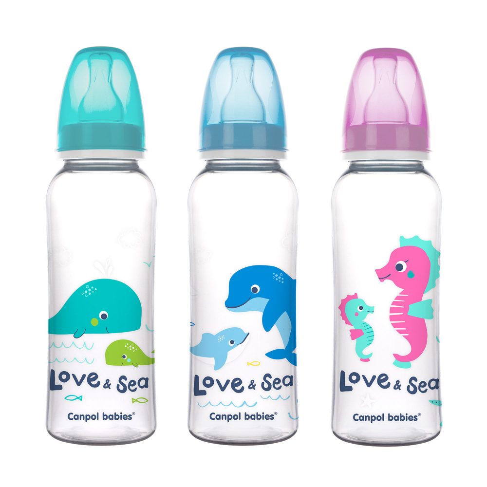 Canpol babies Láhev s potiskem LOVE&SEA 250 ml - modrá