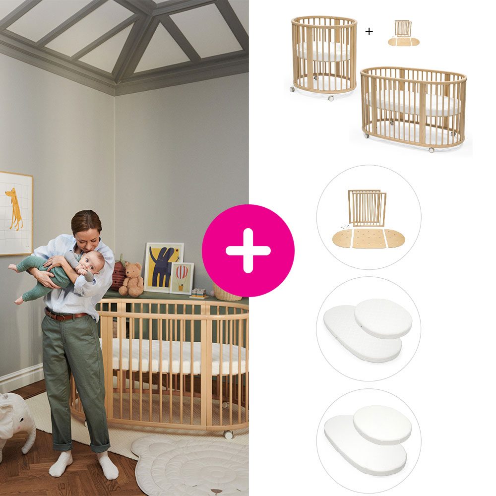 STOKKE® Sleepi™ V3 White + prodloužení + 2x matrace + 2x prostěradlo