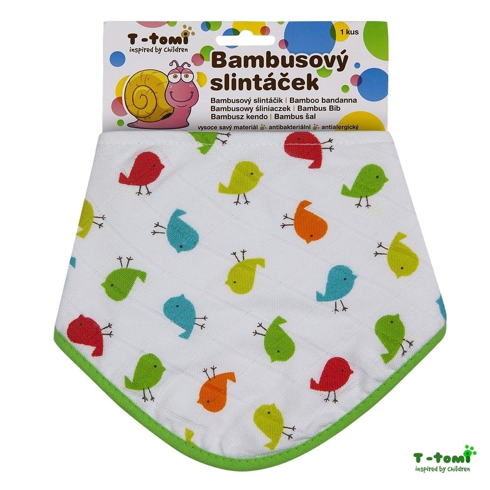 T-Tomi BIO Bambusový slintáček s potiskem - Birds