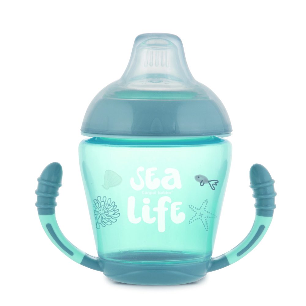 Canpol babies Nevylévací hrníček se silikonovým ventilem 230ml SEA LIFE - modrý