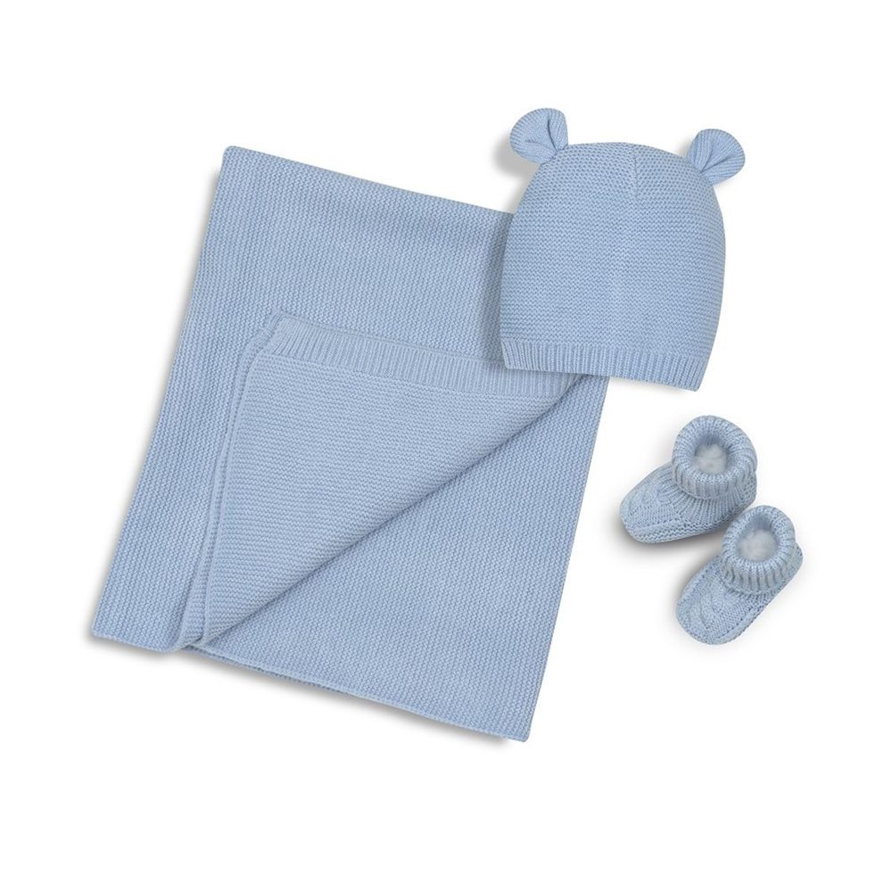 Interbaby Dětský SET – deka, čepička a capáčky (0–6 měsíců) - MODRÝ