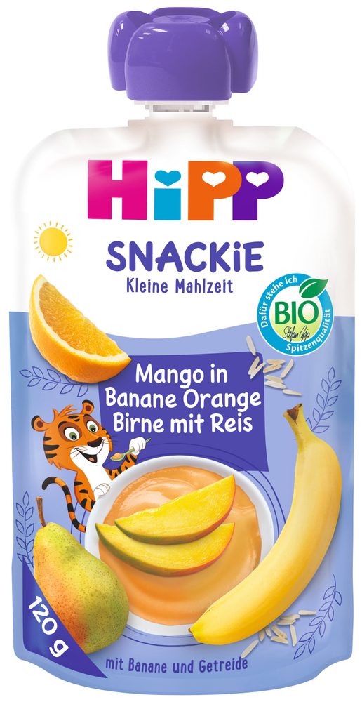 HiPP BIO Snackie Hruška-Pomeranč-Mango-Banán-Rýžová mouka