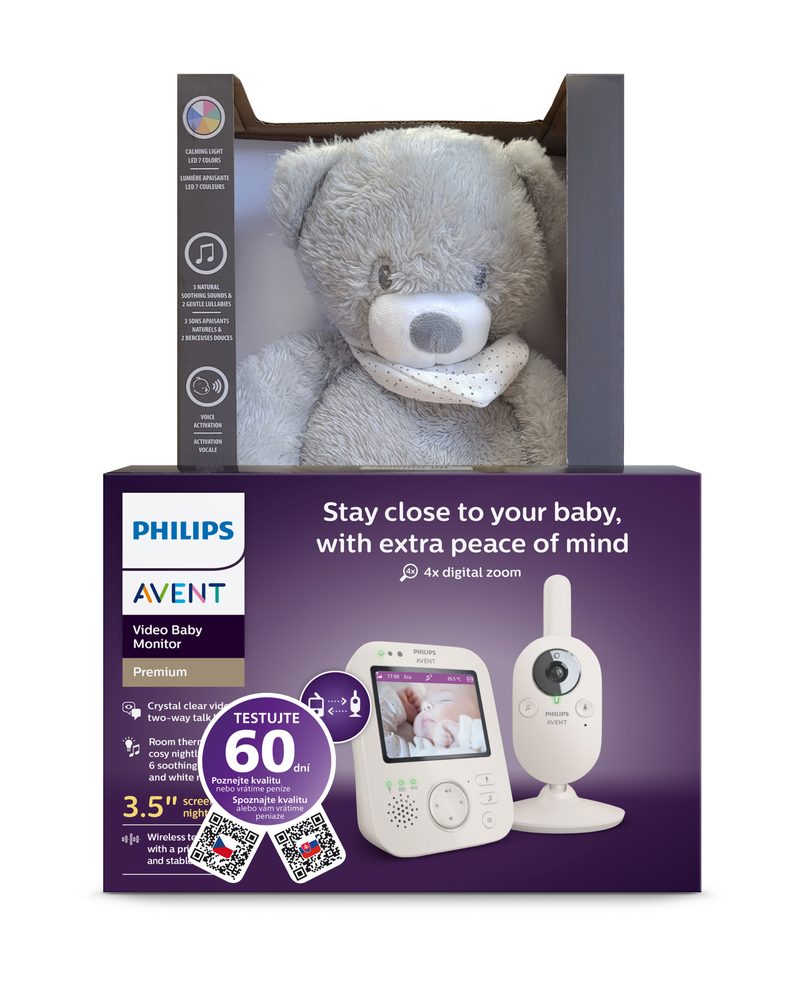 Philips AVENT Baby video monitor SCD891/26 + ZDARMA Nattou Usínáček 4v1 - ZDARMA Usínáček 4v1 Sleepy Bear Grey