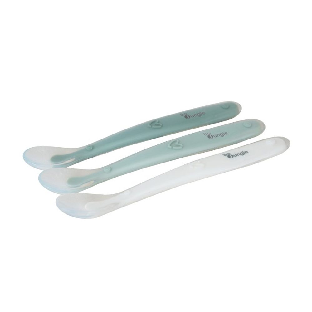 Bo Jungle Měkké jídelní lžičky SOFT White/Grey/Blue (3ks) - Měkké jídelní lžičky SOFT White/Sage Green/Jade