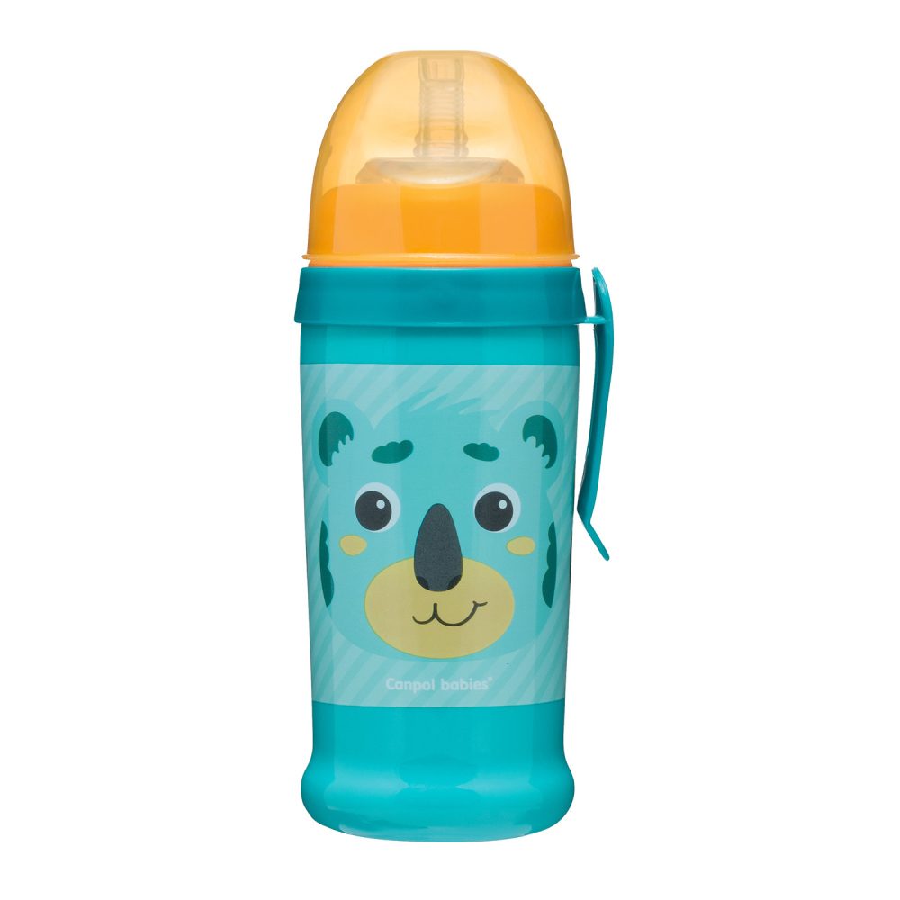 Canpol babies Láhev sportovní s nevylévací slámkou HELLO LITTLE 350 ml zelená