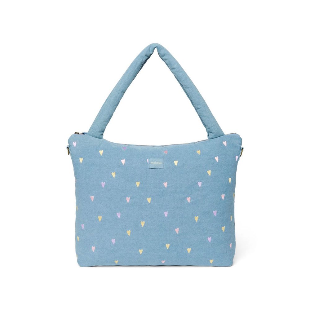 Studio Noos Denim DIAPER BAG - přebalovací taška | Hearts Light Blue Hearts
