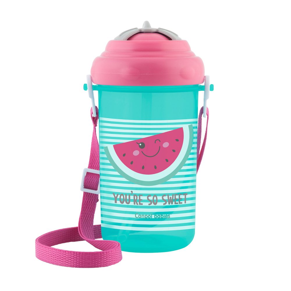 Levně Canpol babies Cestovní sportovní láhev se slámkou a víčkem SO COOL 350ml - meloun