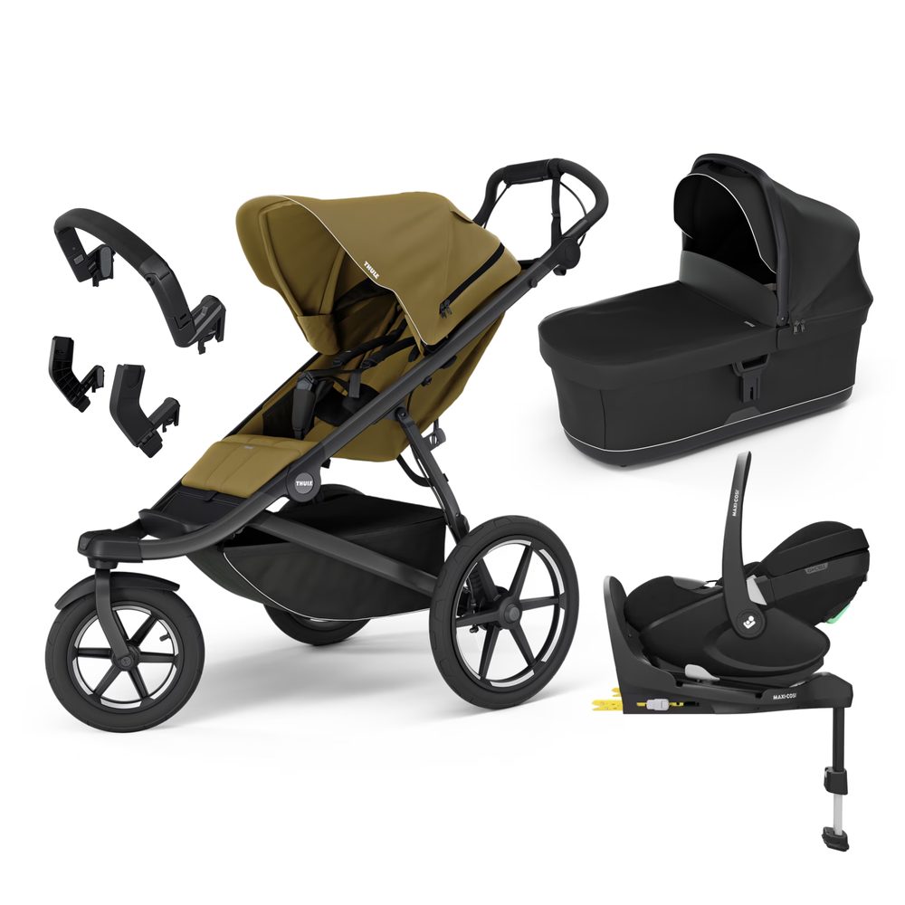 THULE Trojkombinace 6v1 Urban Glide 3 + Bassinet + příslušenství 2025 + Maxi-Cosi Pebble 360 Pro² + základna FamilyFix 360 Pro - Nutria Green