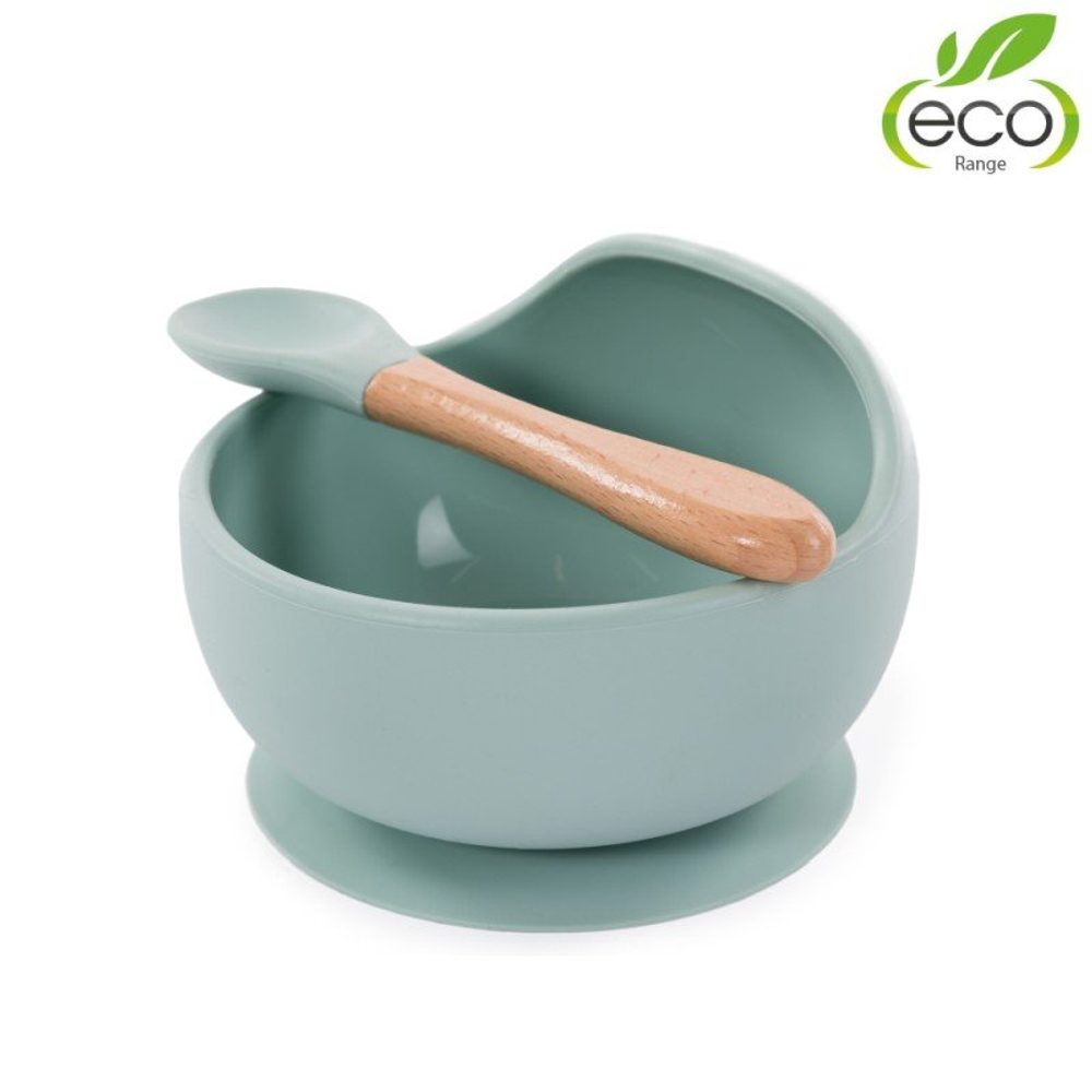 Bo Jungle silikonová miska s přísavkou a lžičkou - Pastel Blue