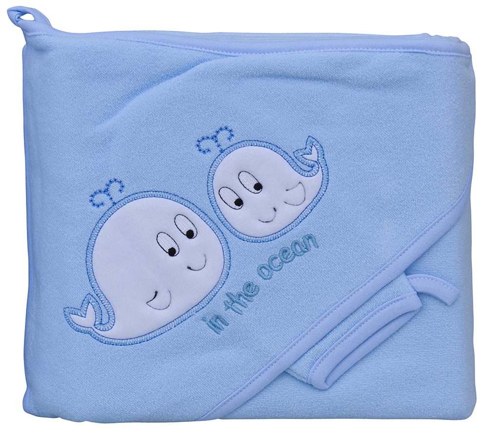Scarlett Froté ručník s kapucí Velryby modrá