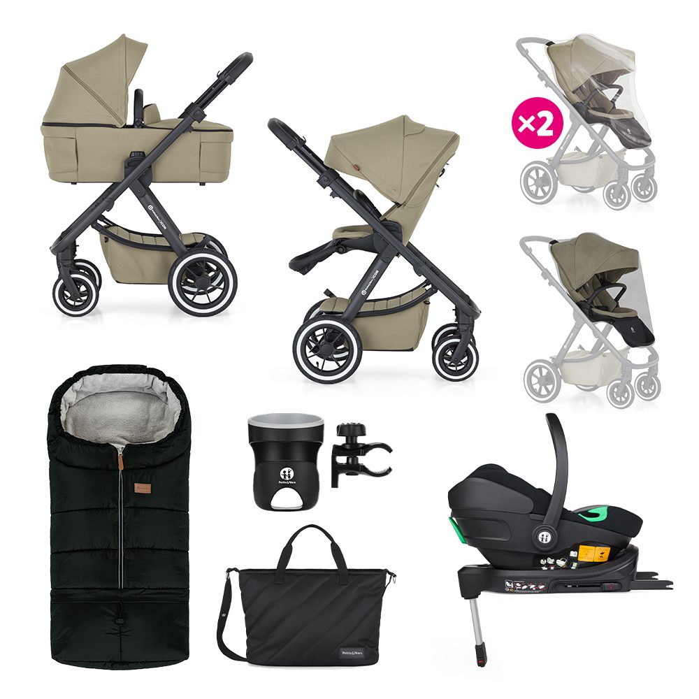 PETITE&amp;MARS Kočárek kombinovaný ICON 2v1 Dove Grey XXL AIR + Core Pro i-Size Black Grey + Báze - PETITE&amp;MARS Kočárek kombinovaný ICON 2v1 Mossy Green XXL AIR + Core Pro i-Size Black Grey + Báze