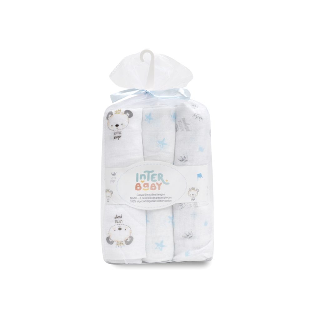 Interbaby Plenka ZVÍŘÁTKA 3ks 80x80cm - bílo/modrá