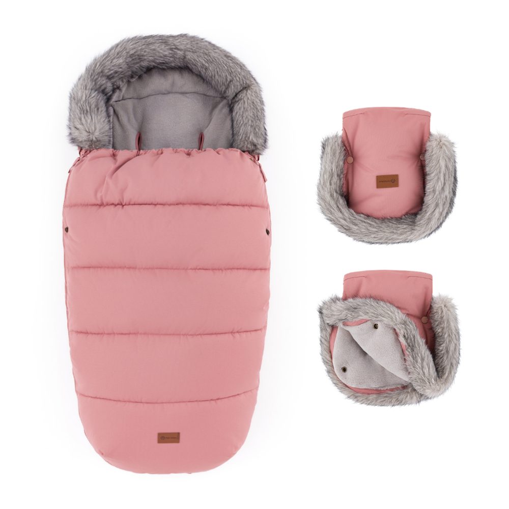 PETITE&MARS Set zimní fusak Comfy 4v1 + rukavice na kočárek Furry - Old Rose