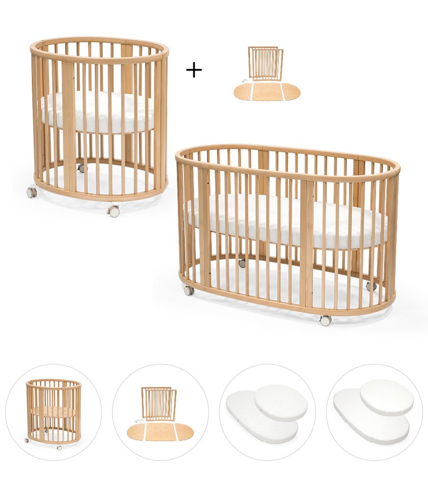 Levně STOKKE® Sleepi™ V3 White + prodloužení + 2x matrace + 2x prostěradlo - Natural