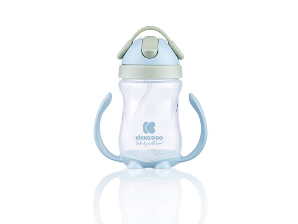 KikkaBoo Hrnek se silikonovým brčkem 300ml 12m+ Blue