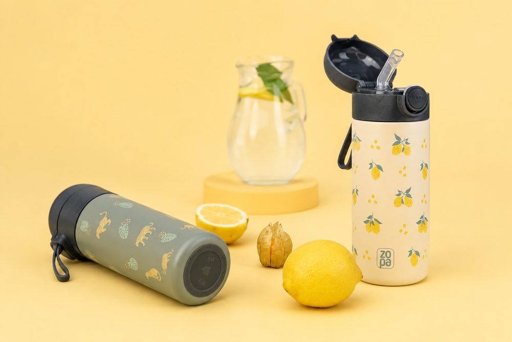 ZOPA Termoska na tekutiny s brčkem a silikonovým držákem 350 ml - Wild Gepard