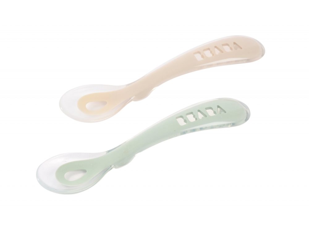 Beaba Lžičky silikonové 2 ks s pouzdrem Clay / Místy Green