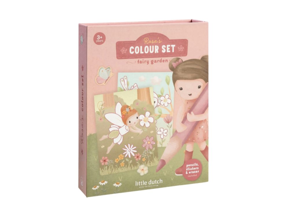 Little Dutch Omalovánky s pastelkami a samolepkami Rosa Fairy Garden