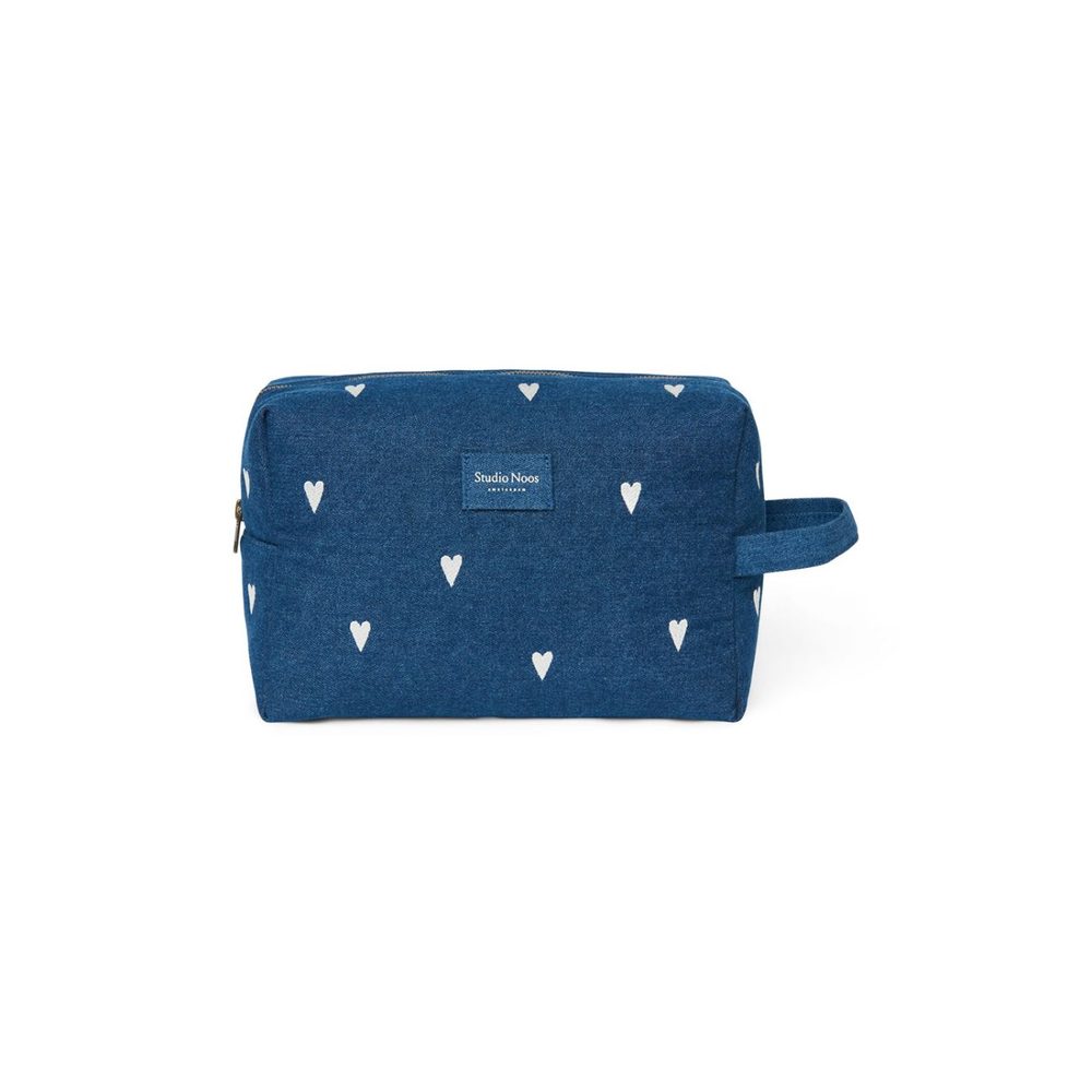 Studio Noos Denim Toiletry - toaletní taštička | Hearts Dark Blue White Hearts