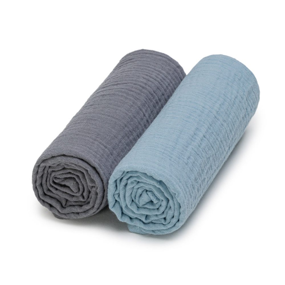T-Tomi Mušelínové BIO pleny 2ks - Grey + Blue