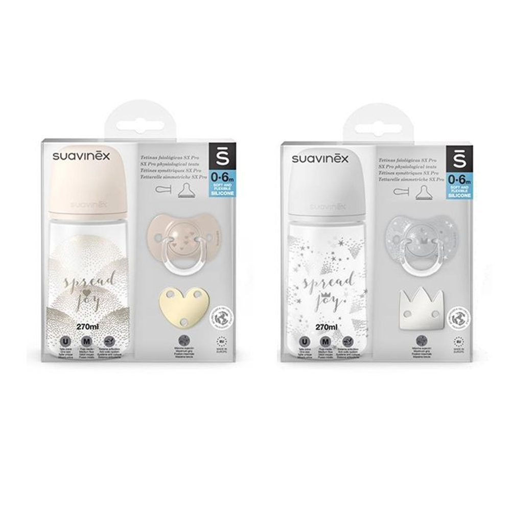 Suavinex SUAVINEX | SADA LÁHEV 270ml + DUDLÍK FYZIOLOGICKÝ 0/6M + KLIP JOY