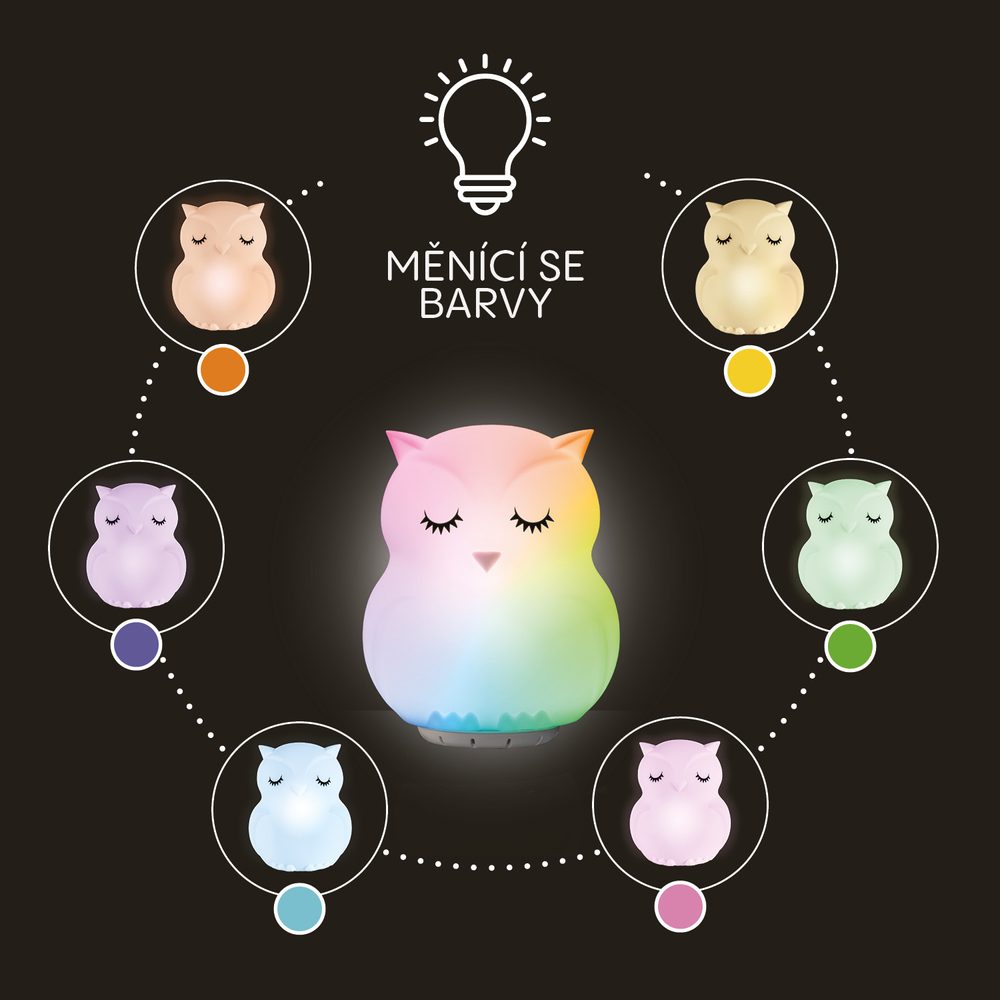 Zopa Silikonová LED noční lampička s hudbou vel. L Sova