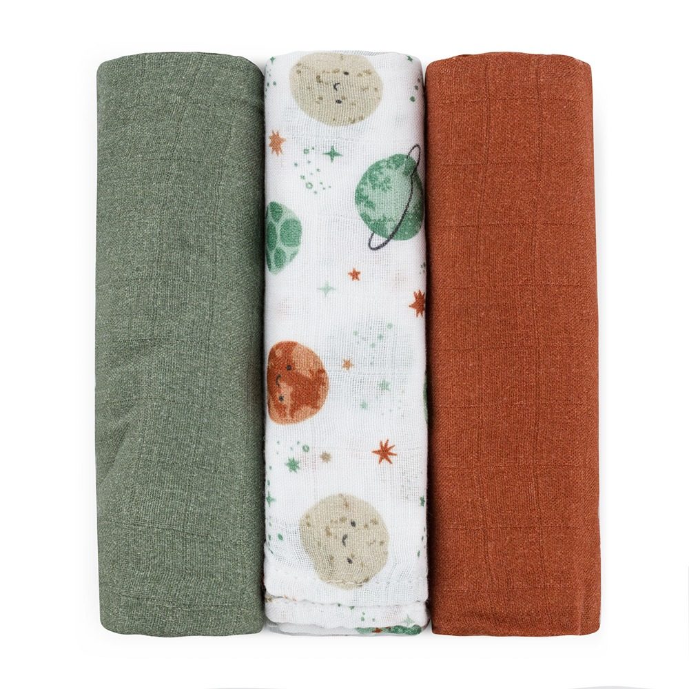 PETITE&MARS Sada plen bambusová mušelínová 3ks Moussy Botanic Tones 68 x 68 cm - PETITE&MARS Sada plen bambusová mušelínová 3ks Moussy Celestial Planets 68 x 68 cm