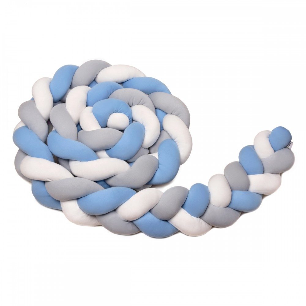 T-TOMI Pletený mantinel 180 cm, white + grey + blue