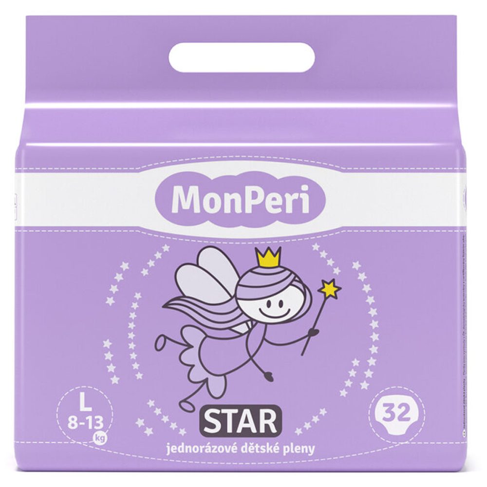 MonPeri STAR L 8-13kg (32ks) hypoalergenní jednorázové dětské pleny vel.4