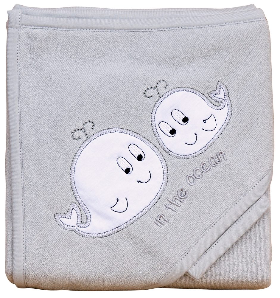 Scarlett Froté ručník s kapucí Velryby šedá