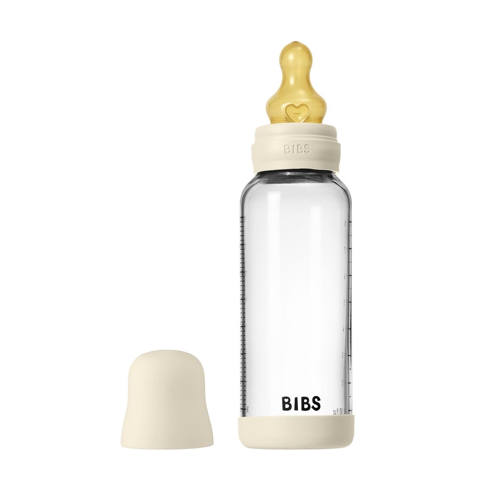 BIBS antikoliková sklenená fľaša s kaučukovým cumlíkom 120ml - Ivory