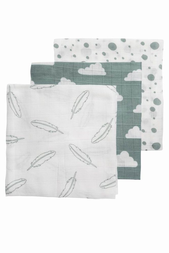 Meyco Plenky 3-balení Feathers-clouds-dots stone green/white