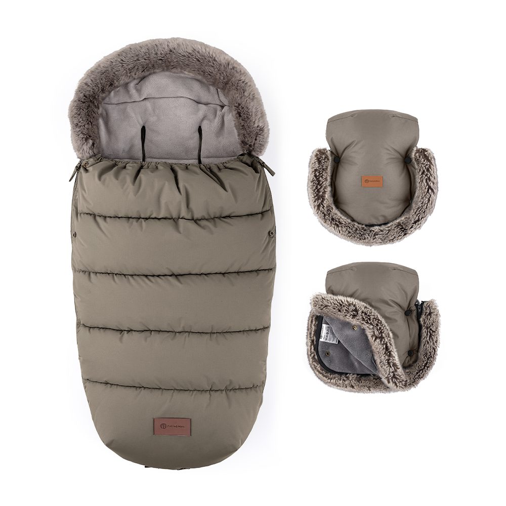 PETITE&MARS Set zimní fusak Comfy 4v1 + rukavice na kočárek Furry Elegant Caramel - PETITE&MARS Set zimní fusak Comfy 4v1 + rukavice na kočárek Furry Mocha Mousse