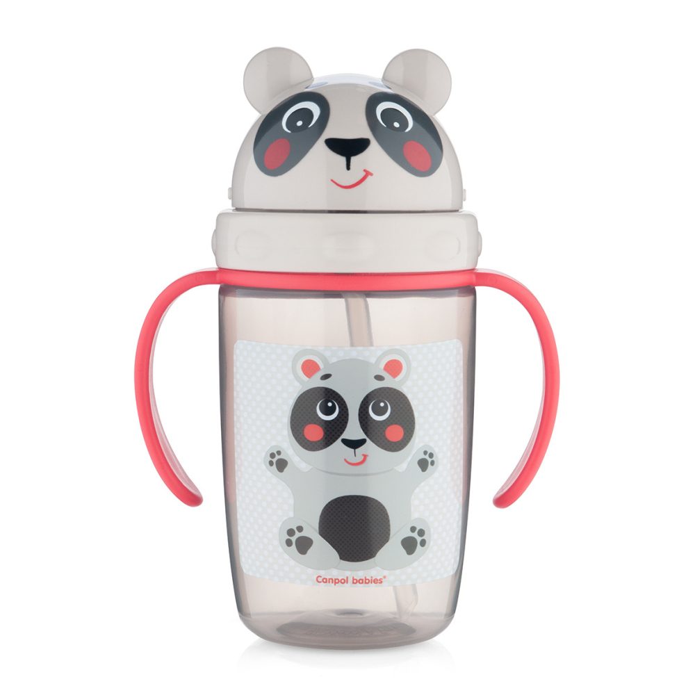 Canpol babies Hrníček se silikonovou slámkou HELLO LITTLE béžový 400ml
