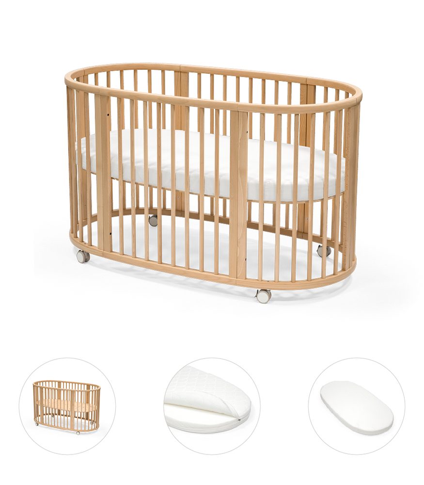 Levně STOKKE® Sleepi™ V3 White + matrace + prostěradlo - Natural