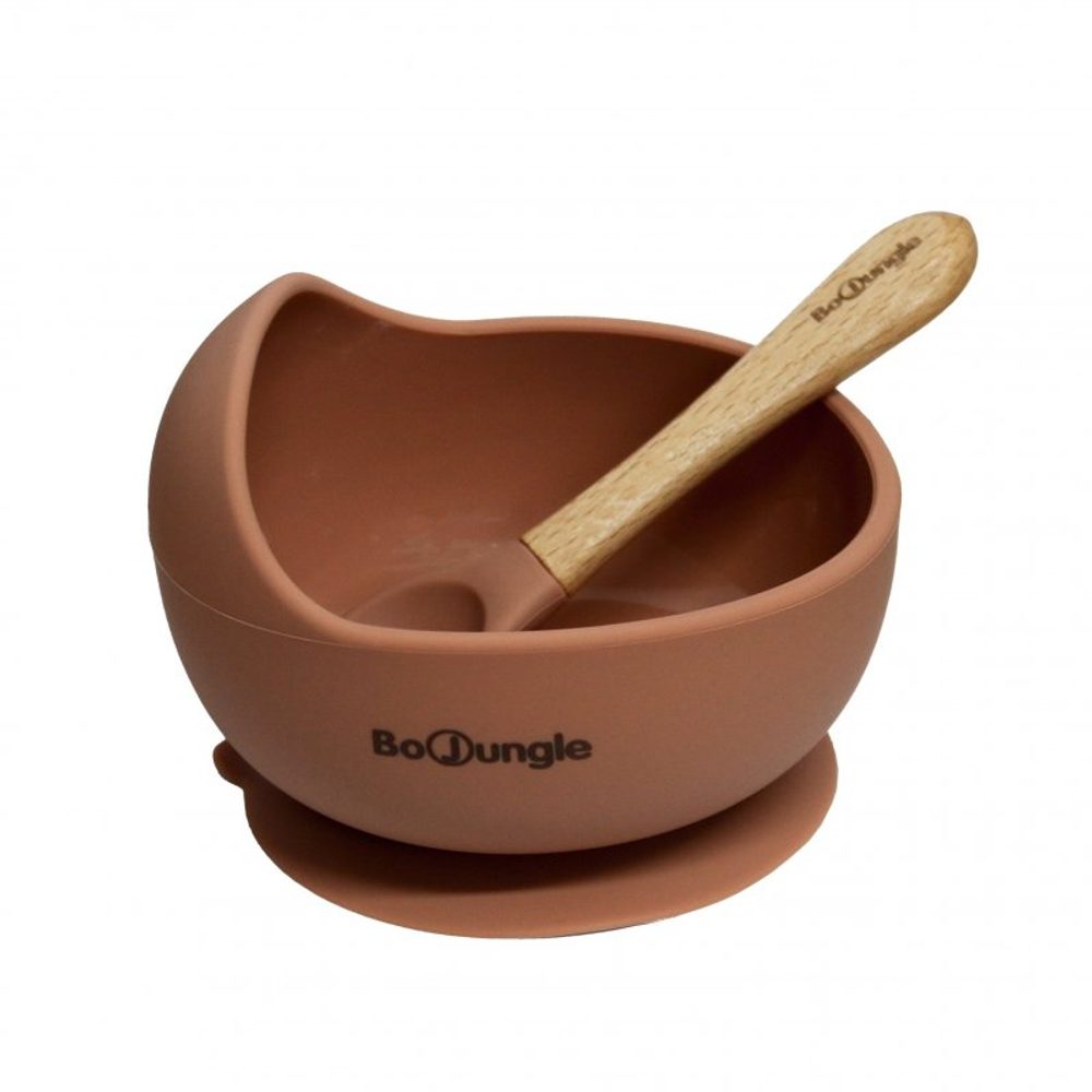 Bo Jungle silikonová miska s přísavkou a lžičkou - Terracotta