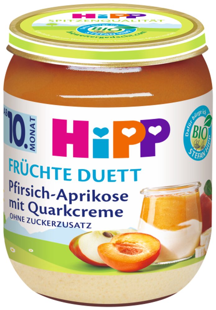 HiPP BIO Ovocný duet Broskev / Meruňka s tvarohovým krémem 160 g