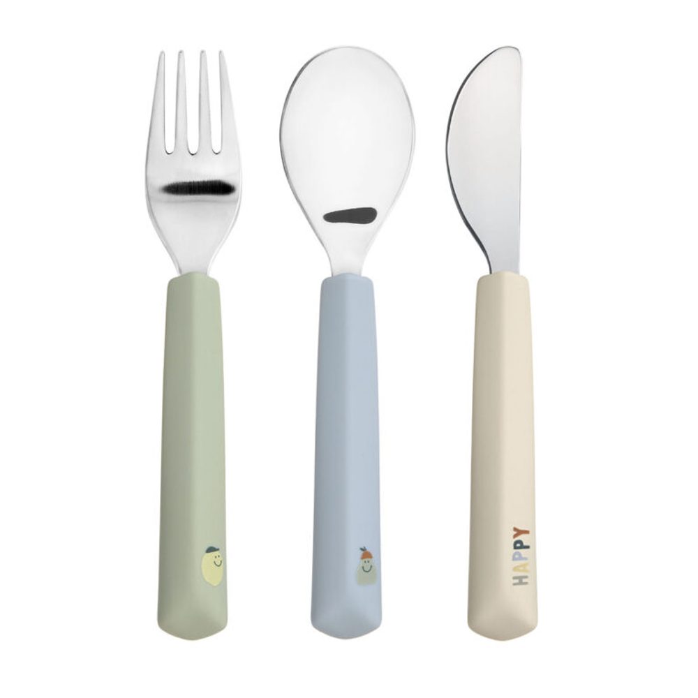 Lässig BABIES Cutlery with Silicone Handle 3pcs Happy Fruits lemon