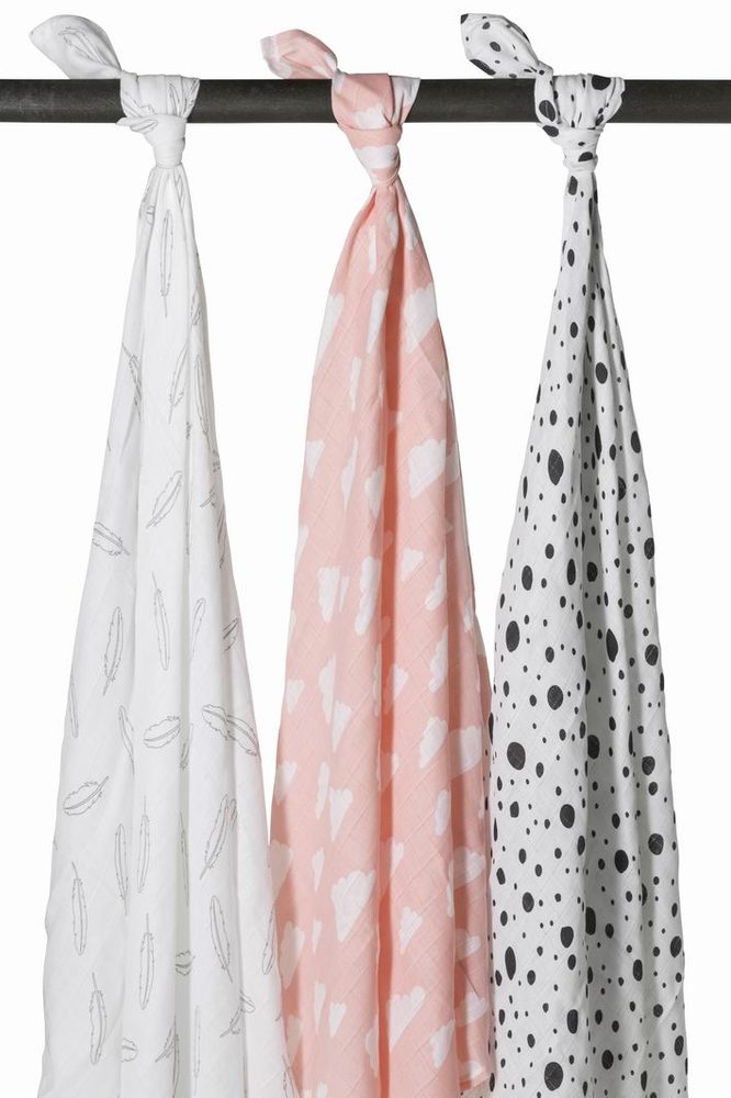 Meyco Pleny 3-balení Feathers-clouds-dots pink/white/grey/black