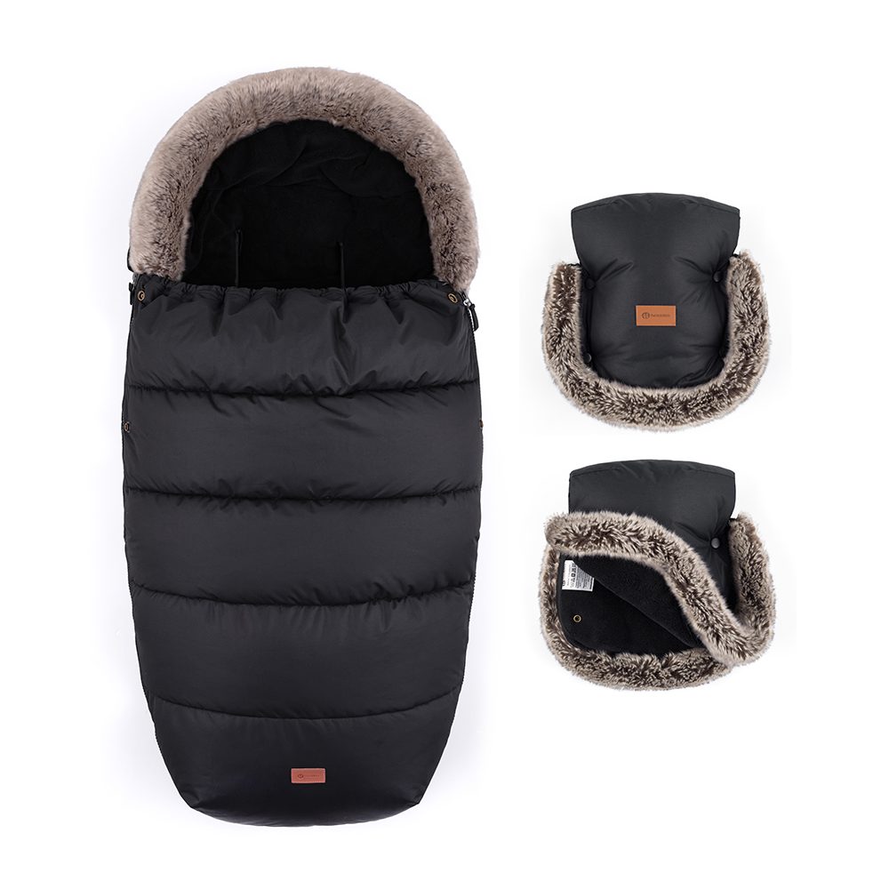 PETITE&MARS Set zimní fusak Comfy 4v1 + rukavice na kočárek Furry Elegant Caramel - PETITE&MARS Set zimní fusak Comfy 4v1 + rukavice na kočárek Furry Forever Black