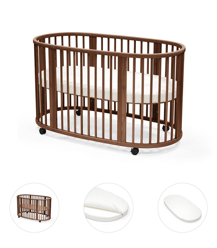 Levně STOKKE® Sleepi™ V3 White + matrace + prostěradlo - Warm Brown
