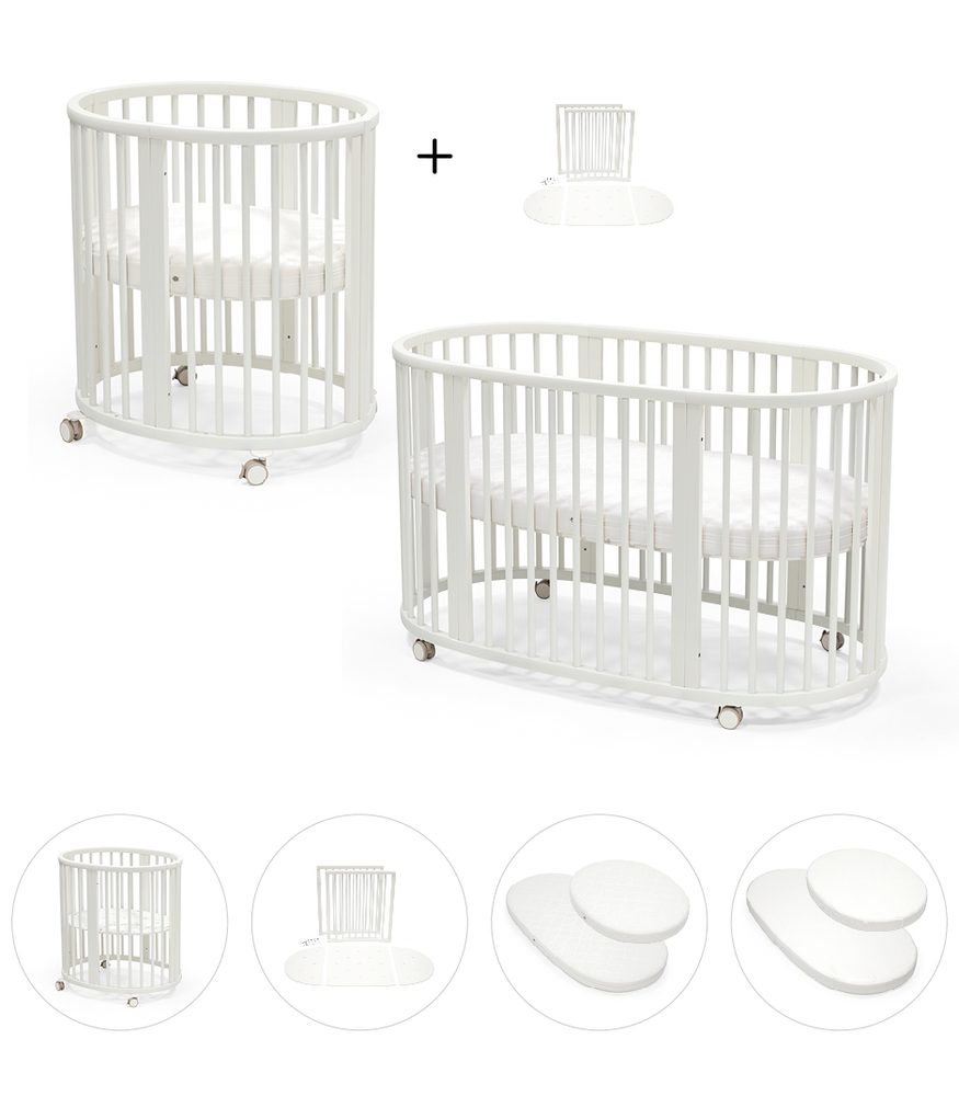 Levně STOKKE® Sleepi™ V3 White + prodloužení + 2x matrace + 2x prostěradlo - White