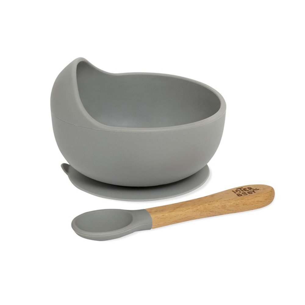 INTERBABY MISKA silikonová + LŽIČKA silikonová +4m - šedá