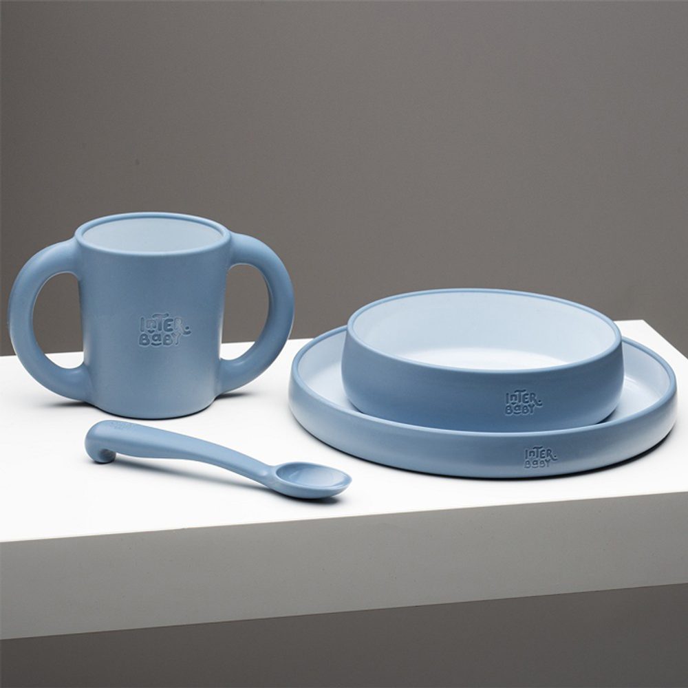 Interbaby JÍDELNÍ SET silikonový - modrý (obrázek 3)