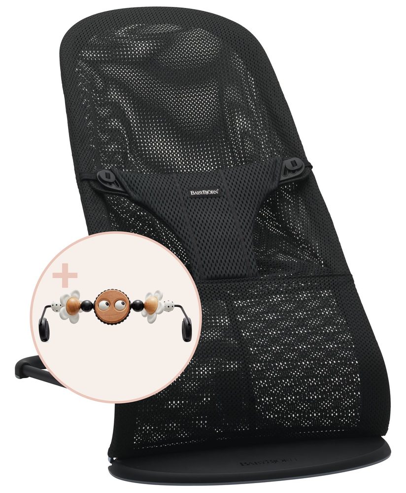 Babybjörn Lehátko Bouncer Bliss Black mesh s hračkou Googly Eyes Black / White