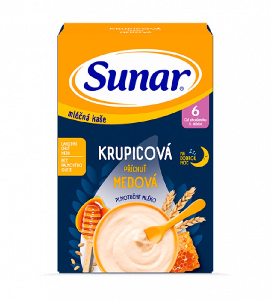 Sunar Mléčná kaše krupicová příchuť medová na dobrou noc 210g